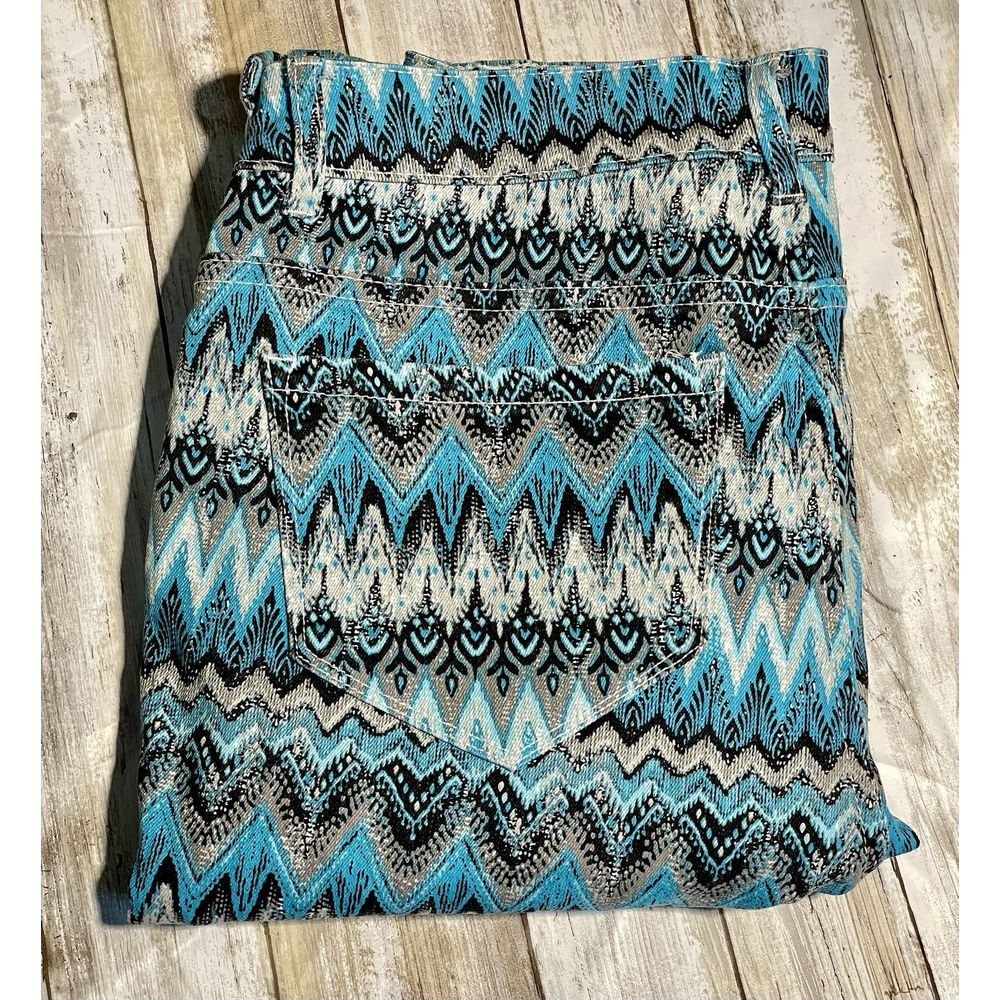 Masseys  Women's Crop Pants Chevron Boho Aqua Blue Size 12‎